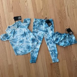 NWT Chaser Girls 3 Piece Bundle Vintage Jersey Blue and White Tie Dye